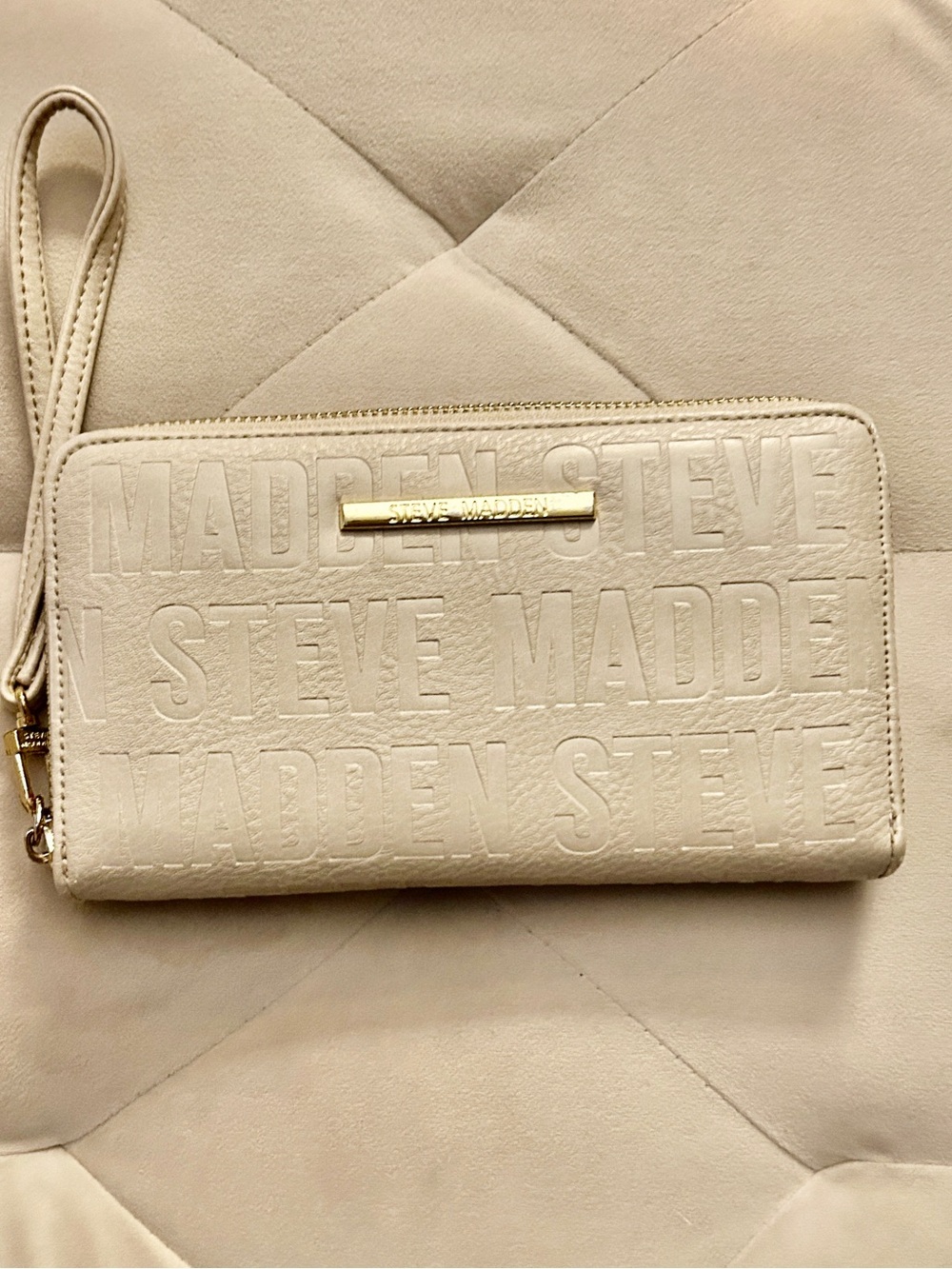 Steve Madden Cream Embossed Wristlet Clutch with Gold Accent